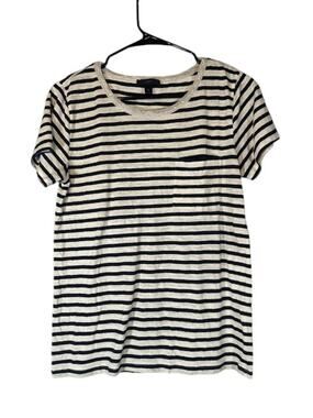 J. Crew Black White Striped Short Sleeve Metallic Trim T-Shirt Women Sz S